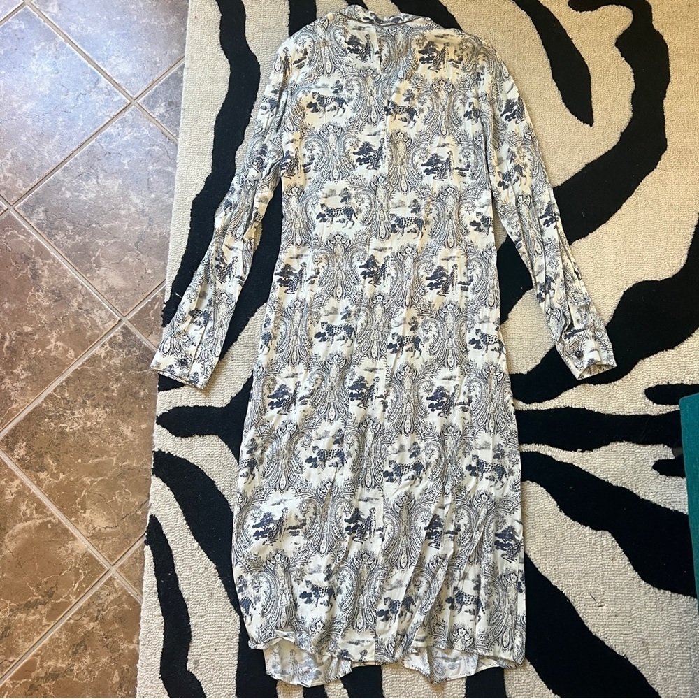 PINKO White Blue Panther Print Long Sleeve Midi Dress - Picture 11 of 16